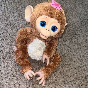 Adorable Brown Plush Monkey Toy with Pink Flower